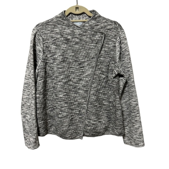 Anthropologie Sunday Quilted Knit Asymmetrical Black White Sweater Blazer L Boho - Picture 4 of 9